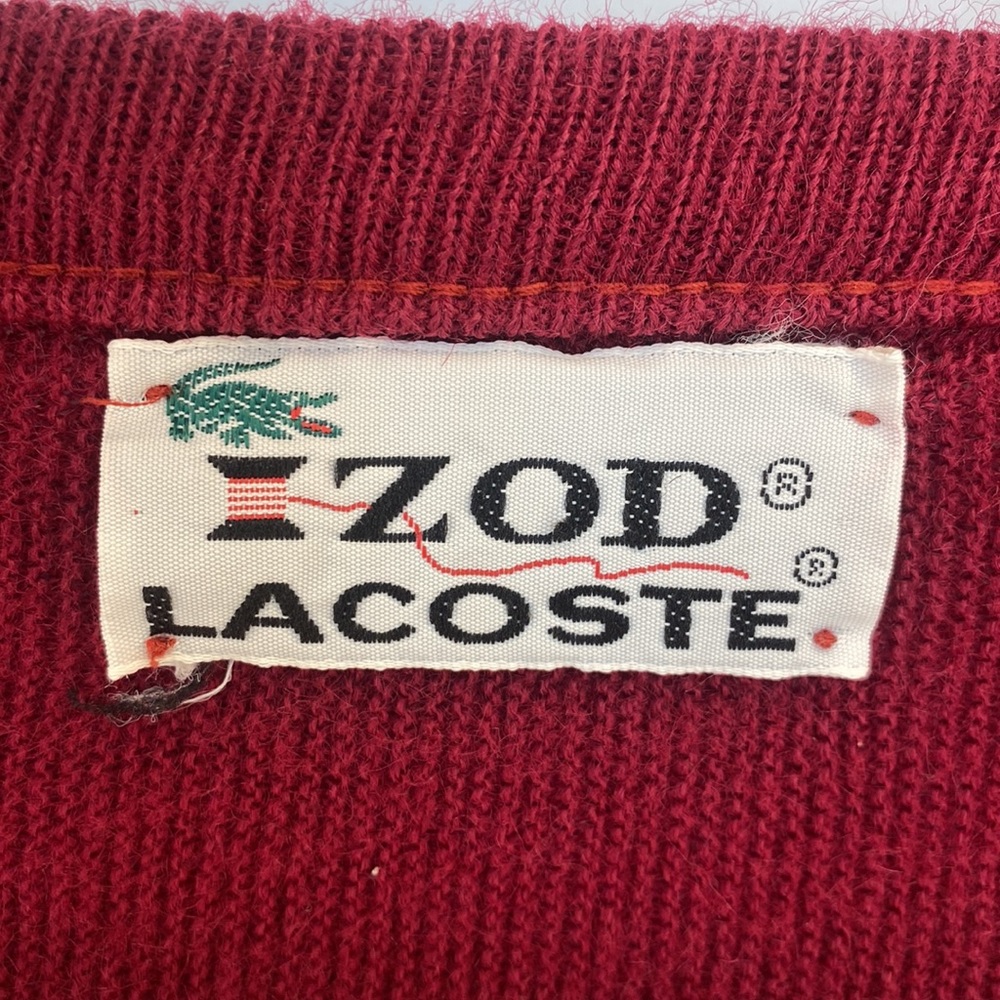 Vintage 60s IZOD LACOSTE Men's Pullover Grandpa Sweater V-Neck Red Crimson Sz L - Picture 3 of 7